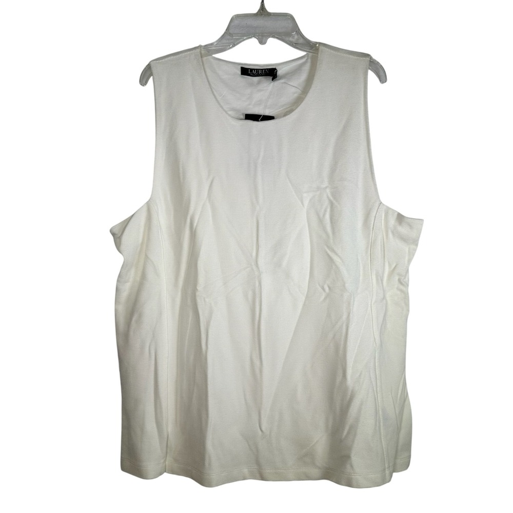 Lauren Ralph Lauren White Textured Sleeveless Scoop Neck Top XL